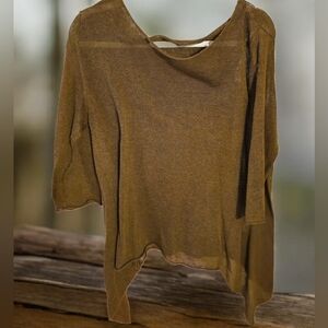 Peruvian Connection Brown / Olive Green Pima Cotton Sheer Knit Top